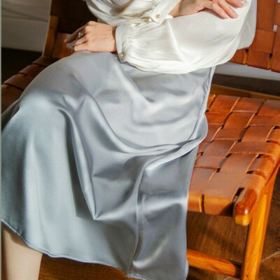 Womens Satin Skirt Midi False Silk Plain High Waist A Line Retro Elegant