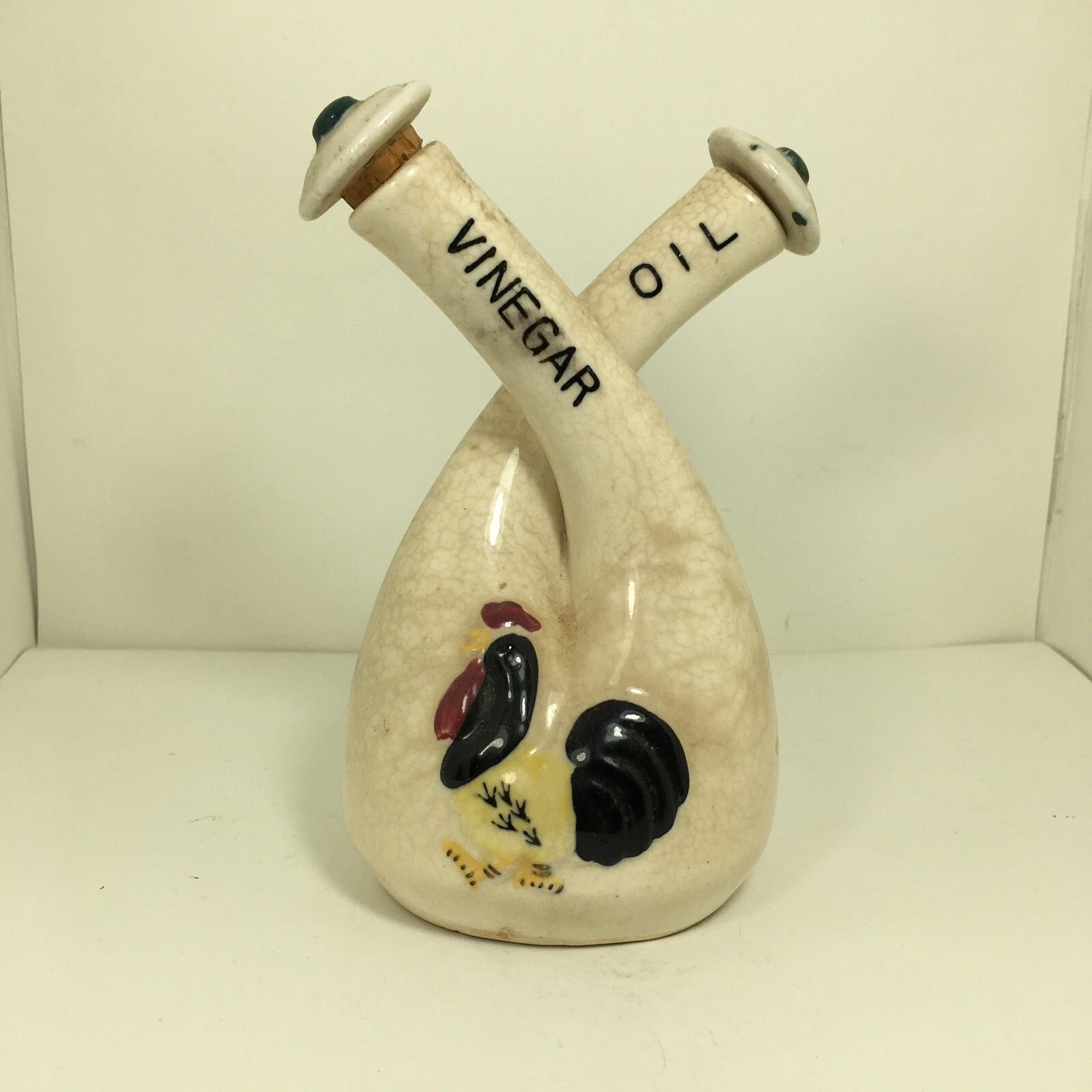 Vintage Vinegar & Oil Cruet Decanter with Rooster Decoration