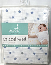 Aden Anais Fitted Crib Sheet Cotton Muslin Dashing Blue Gray Stars New