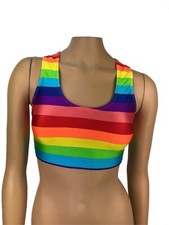 Rainbow Crop Top Bra Sports Top Scoop Neck Rave Outfit Swim LGBTQ Clothing Gym