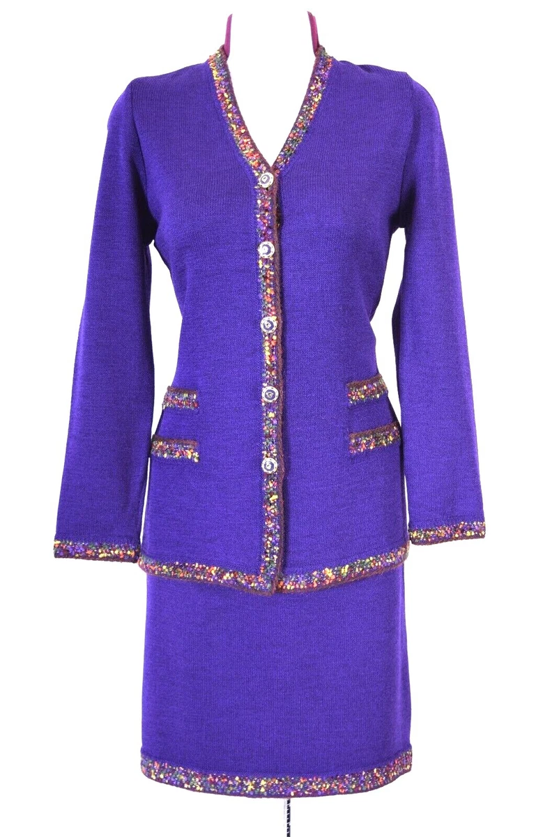 Ensemble Veste Et Robe St. John Neuf Avec étiquettes - Taille 16, Tweed Tricot Couleur Chardon