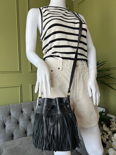 Fossil Small Fringe Shoulder Bag Black Leather Jules Crossbody Bag