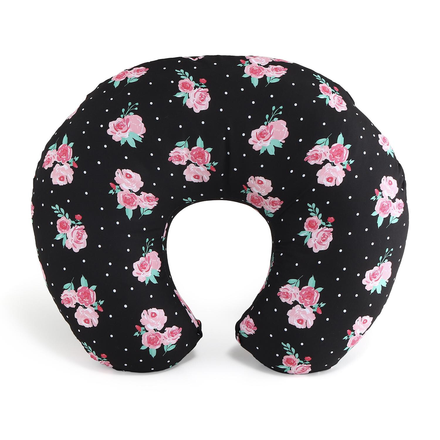 The Peanutshell Pink & Black Rose Floral Nursing Pillow for Feeding & Cuddling-image