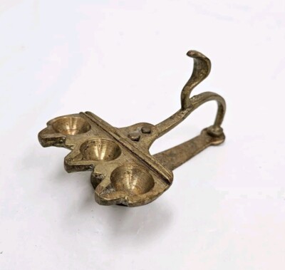 Handcrafted Snake Handle Oil Lamp Diya Brass 3 Wicks Handheld 