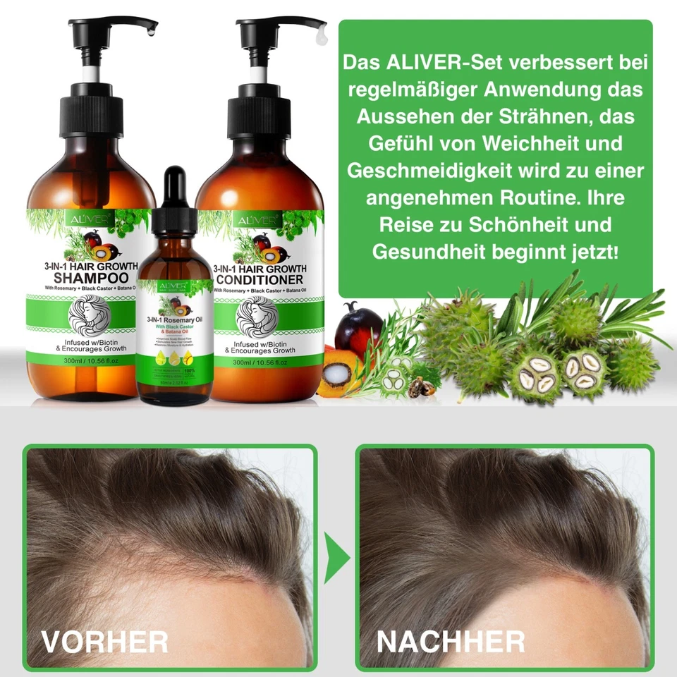 Haarpflege Set Shampoo Conditioner Haaröl mit Biotin Rosmarin Rizinus Batana - Bild 4 von 4