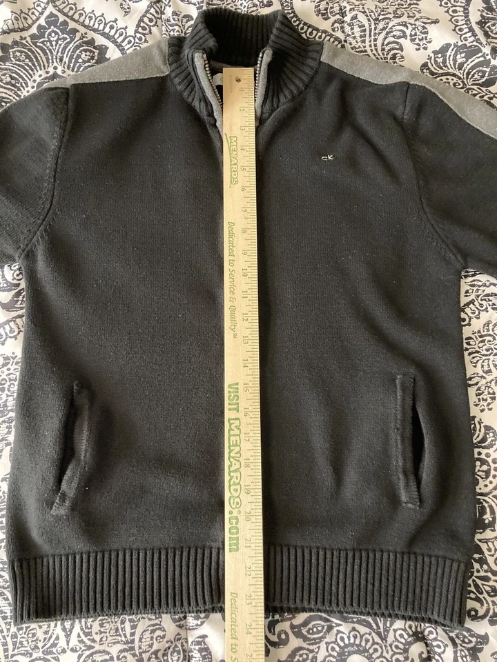 Chaqueta Suéter Calvin Klein Juvenil XL (18-20) Negra/Gris Acanalada Cremallera Completa Cuello Simulado Foto 4 de 4