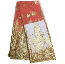 Gold French Tulle Mesh Embroidery Sequins Lace Fabric 5 Yard Wedding Lace Dress