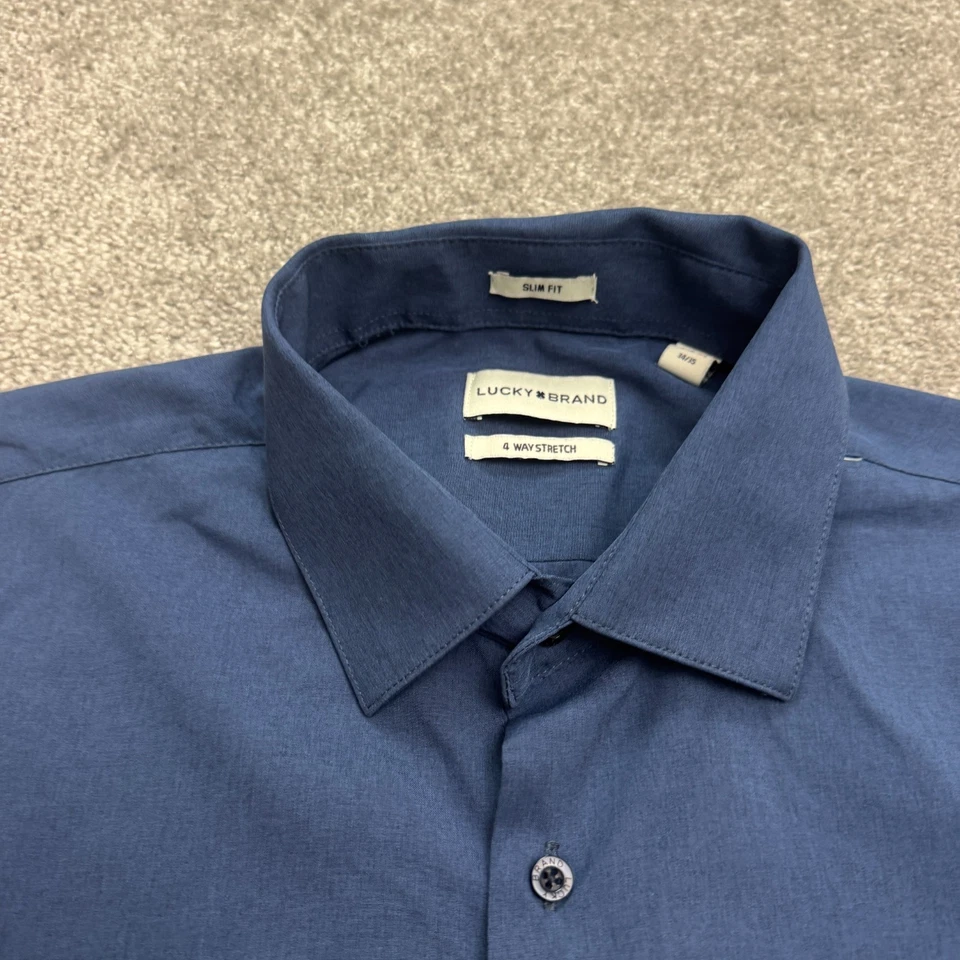 Lucky Brand Slim Fit 4 Way Stretch Dress Shirt Men Large 16-16.5 34/35 Blue Work - Image 4 of 4