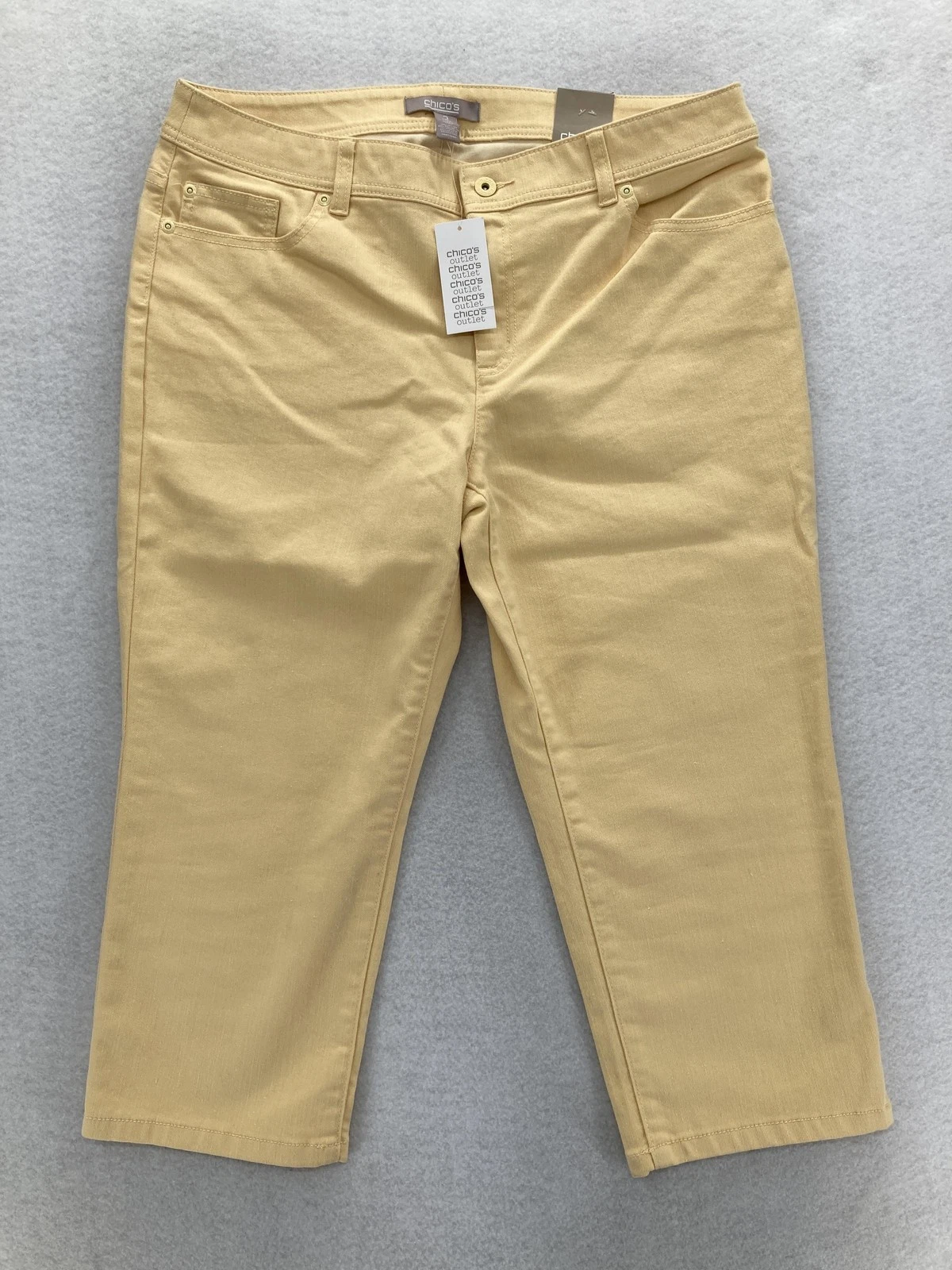 Chico's Capri Pants Womens 2 Yellow Cream Hi Def Lustrous Crop Stretch 5-Pocket