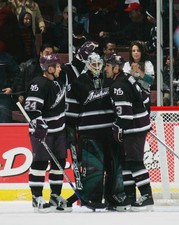 Ruslan Salei goaltender Ilya Bryzgalov Keith Carney Mighty D- Ice Hockey Photo