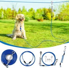 Dog Runner for Yard, Trolley Cable System Aerial Run Zip Line for Large Dogs, 10