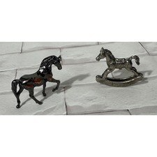 Set of 2 Metal Horse Figurines Black Rocking Horse Miniatures Collectible