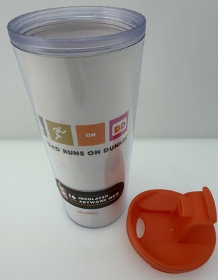 2012 Dunkin  Donuts Aladdin Insulated Travel Mug Artwork Logo Tumbler w Lid 16oz