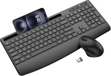 Wireless Keyboard and Mouse Combo, 2.4G Full Size Silent Ergonomic Keyboard with