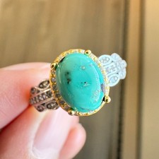 925 Sterling Silver Ring 7x5mm Natural Turquoise Gemstone Zircon Women Bridal