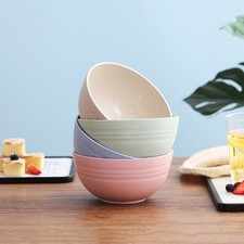 4Pcs Reusable Wheat Straw Eating Bowls Round Food Bowls Practical for Home Use