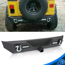 For 87-06 Jeep Wrangler TJ YJ Textured Rear Bumper w/2 LED lights Hitch Receiver