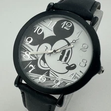 Original Disney by MZB Quartz Watch Men Black Leather Mickey Dial New Battery