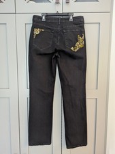 NYDJ Womens 12 Bootcut Jeans Black Jeweled Pockets Stretch Mid Rise Made In USA