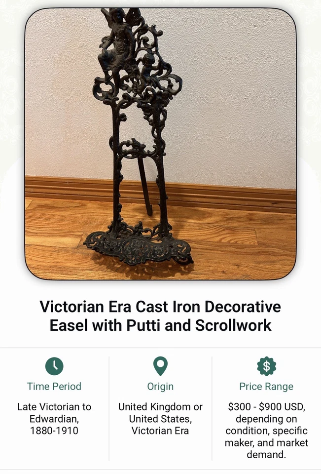 Caballete de mesa de querubín adornado de hierro fundido de la época victoriana - Expositor de boda Foto 3 de 4