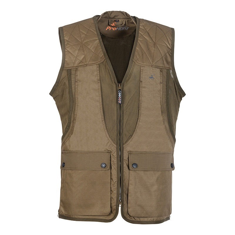 Gilet de chasse ProHunt Grouse avec grand carnier imperméable couleur Kaki