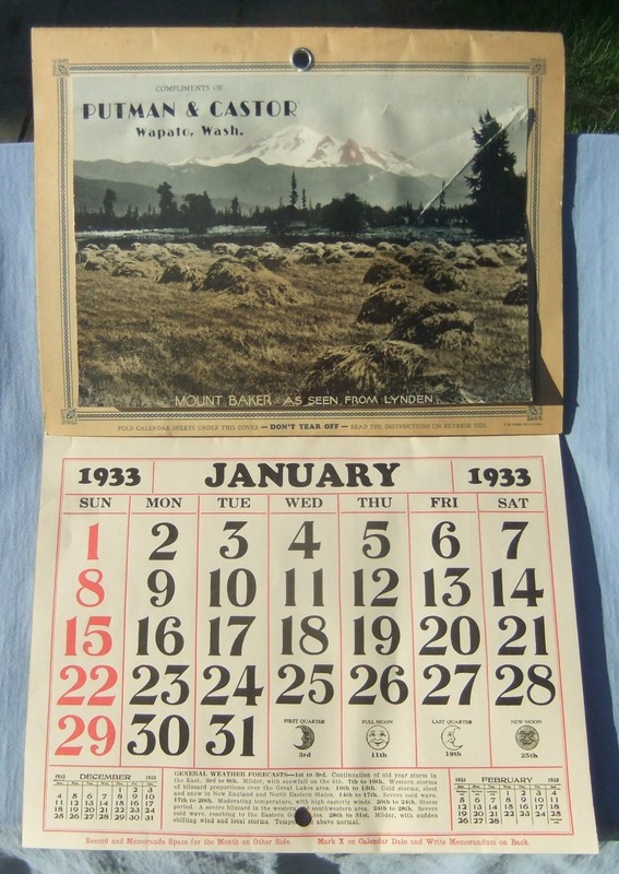 1933 Putman & Castor Service Station Wapato WA Unused Complimentary Calendar