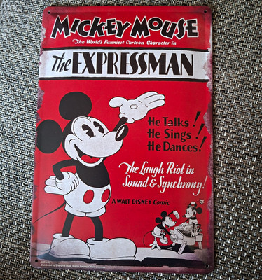 Disney Mickey Mouse  The Expressman  Blechschild Blech Hochformat, abgerundet
