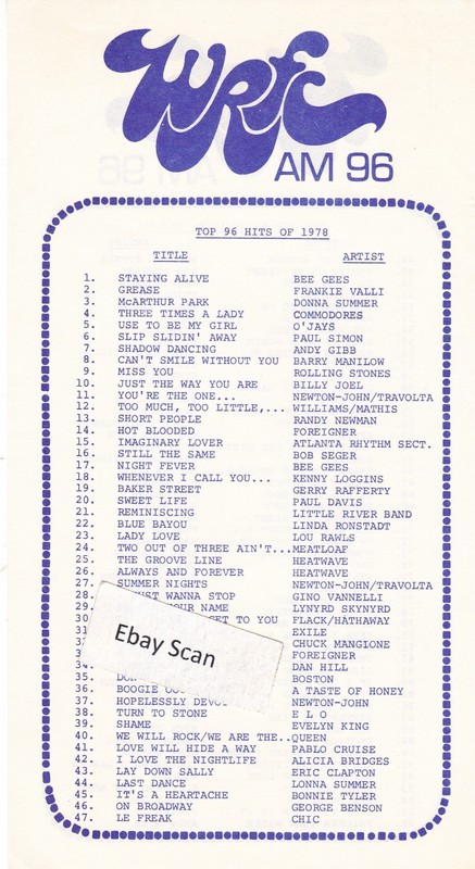 WRFC Athens GA Top 40 Radio Music Survey Top 96 Hits Of 1978