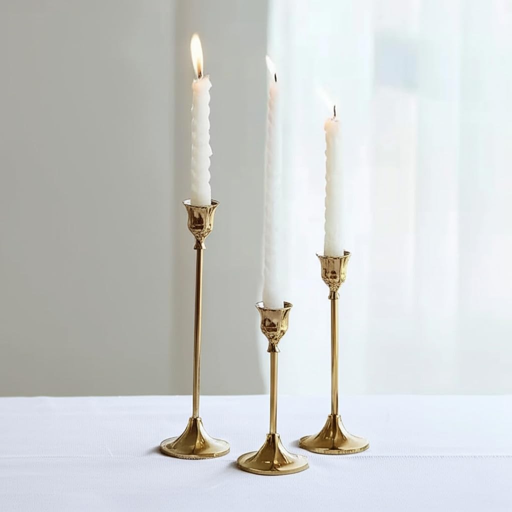 IBSales | Set of 3 Metal Taper Candle Holders &ndash; Gold VintageInspired Decorati...