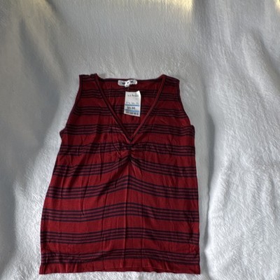 W & B Women's Red Navy Striped Silk Sleeveless V-Neck Tank Top L