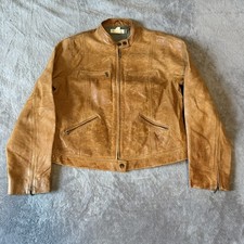 Y2K Vintage 90s J Crew Tan Brown Leather Moto Cafe Racer Jacket Women s Size M