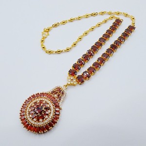 Authentic Necklace & Charms Cz Diamond Red Gemstone 18" 24K Yellow Gold Plated Jewelry