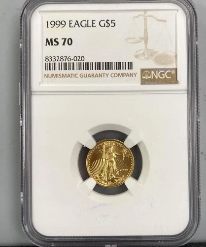 1999 US 1/10th ozt Gold $5 Eagle Coin NGC MS70 L23905