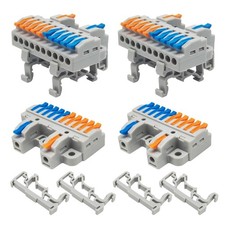 4PCS DIN Rail Terminal Blocks with 8PCS Removable Rail Clip Quick Wiring Cabl...