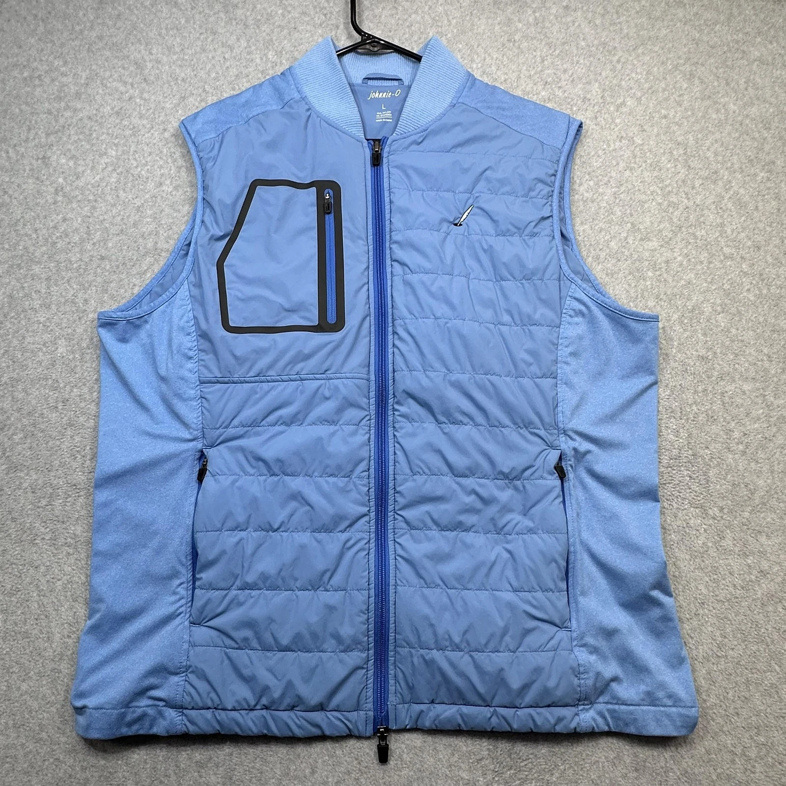 Johnnie O Duffy Vest Mens Large Blue Quilted Full Zip Insulated Golf Delray