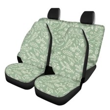 Botanical Plant Car Seat Covers Full Set Random Herbs Flowers Leaves Sage Green
