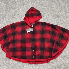 Polo Ralph Lauren Poncho Womens Small Medium Red Plaid Tartan Hooded Wool Cape