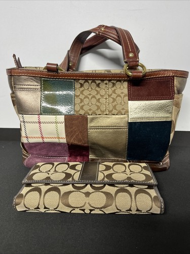 Coach Y2K Holiday Patchwork Gallery Tote Napa Leder Wildleder Samt und Geldbörse - Bild 2 von 16