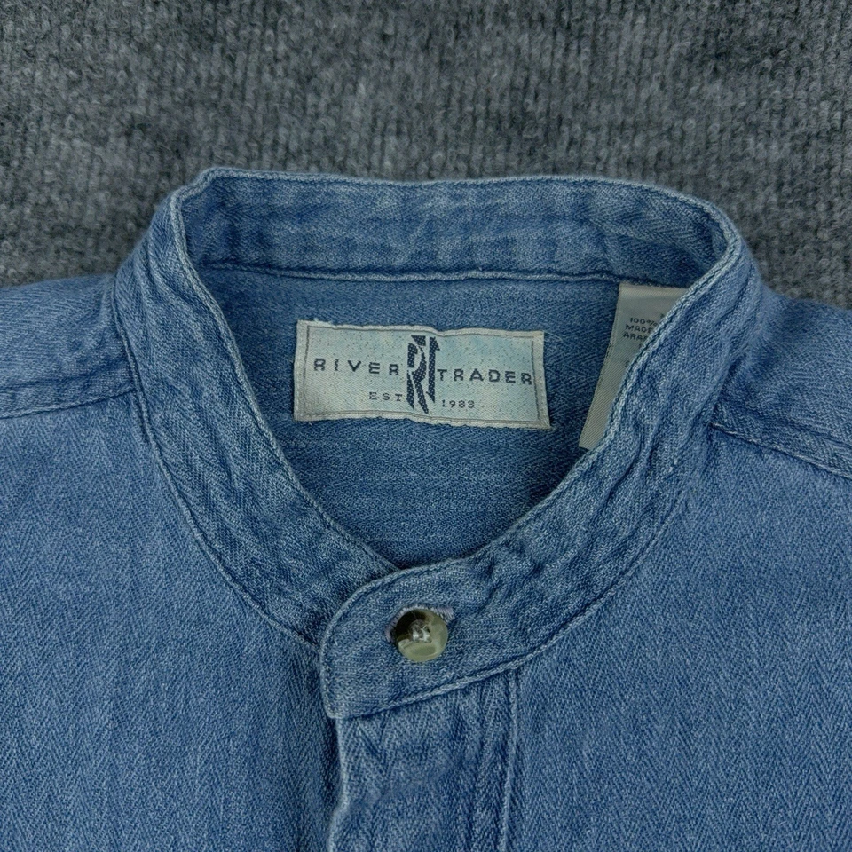 Camisa Denim De Colección Reed Hunter Para Hombre M Banda Cuello Sin Cuello Abotonada Foto 4 de 4