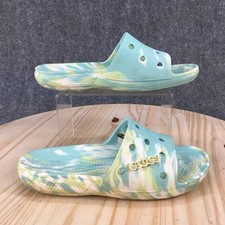 Crocs Sandals Mens 7 Womens 9 Classic Marbled Slip On Flats Slide Blue Green