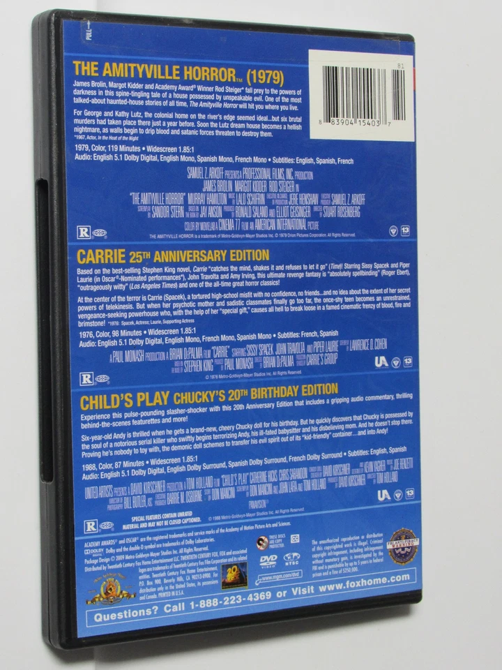 Amityville Horror (1979) Carrie (1976) Child's Play (1988) DVD Box Set FREE - Image 2 of 3