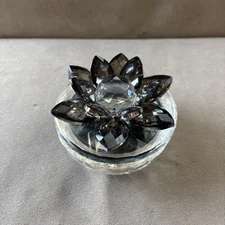 Glass Trinket Lotus Top Decorative Box Faceted Jewelry or Trinket Dish