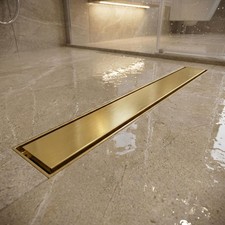 Linear Shower Drain Brushed Brass Stainless Steel Wet Room Floor Channel