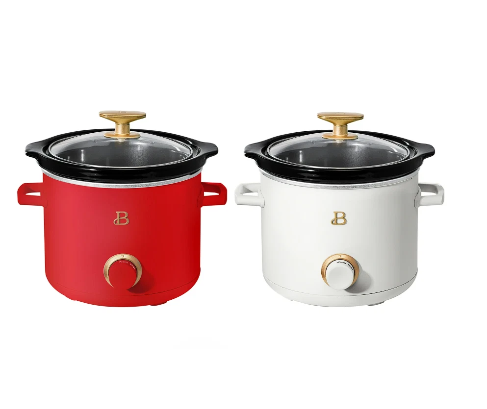 Beautiful 2 qt Slow Cooker Set 2-Pack, White Icing and Tomato Red Drew Barrymore