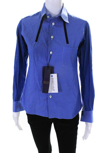 Shiro Sakai Womens Collared Cotton Button Down Blouse Top Blue Size Small
