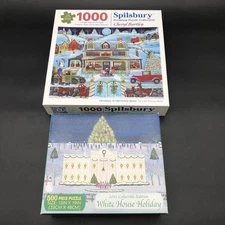Lot of 2 Christmas Jigsaw Puzzles Spilsbury Family Home & White House Holiday