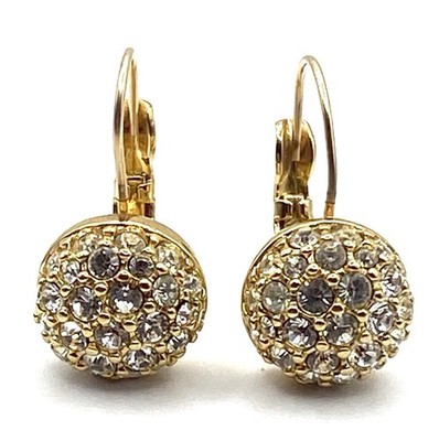 Vintage SWAROVSKI Swan Gold Tone Crystals Sparkle Hook Earrings