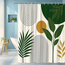 Boho Green Leaves Shower Curtain - Modern Waterproof Fabric
