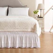 MIYE Wrap Around Ruffled Lace Bed Skirt, Elastic Dust Ruffle with Adjustable ...