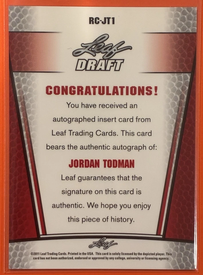 2011 Leaf Metal Draft Jordan Todman Rookie Auto Prismatic Blue /25 RC #RC-JT1 - Image 2 of 2